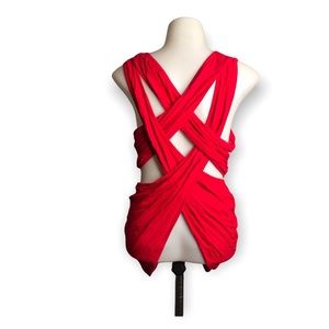 Venus | Red Sleeveless Cut Out Back Statement Top Sexy Top